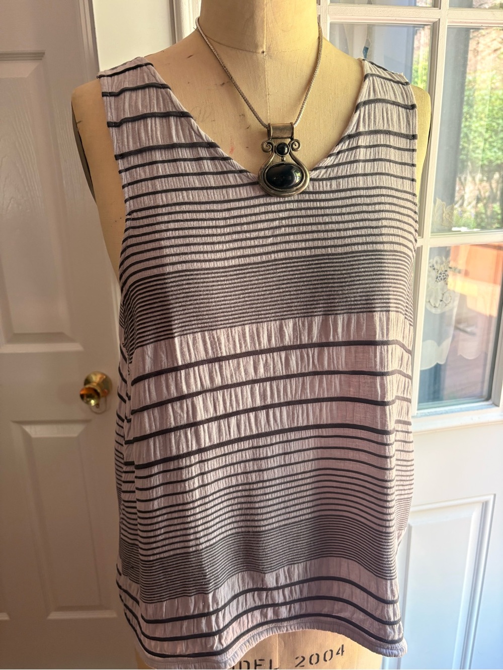 Anthropology, Deletta White Tank Top with Black Horizontal Stripes